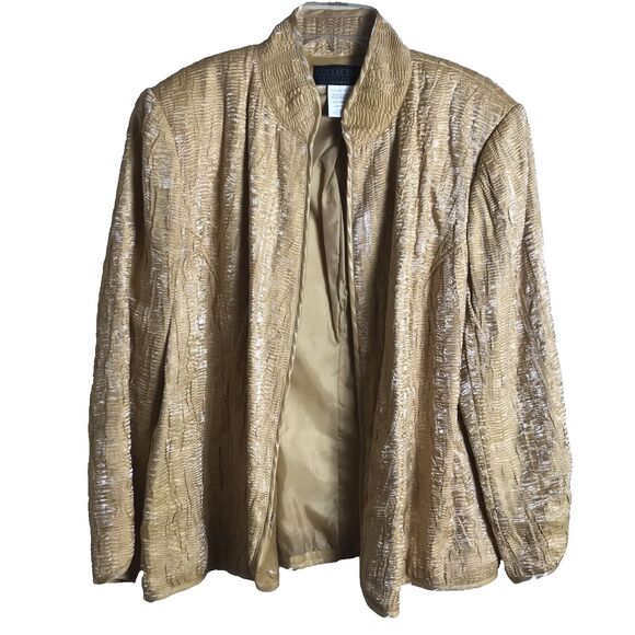 Collection Harv'e Benard Woman's Shiny Gold  Crinkle Crape Style Jacket Size 18W - Picture 2 of 7
